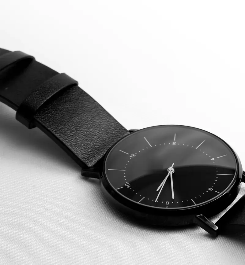 Black calf leather watch strap with keeper loop on white