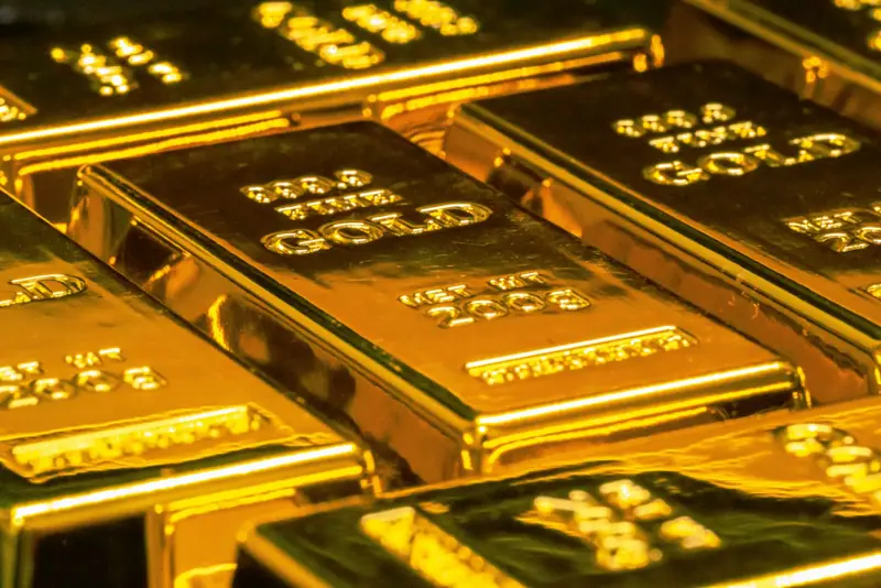 Stacked recycled gold bars used for casting